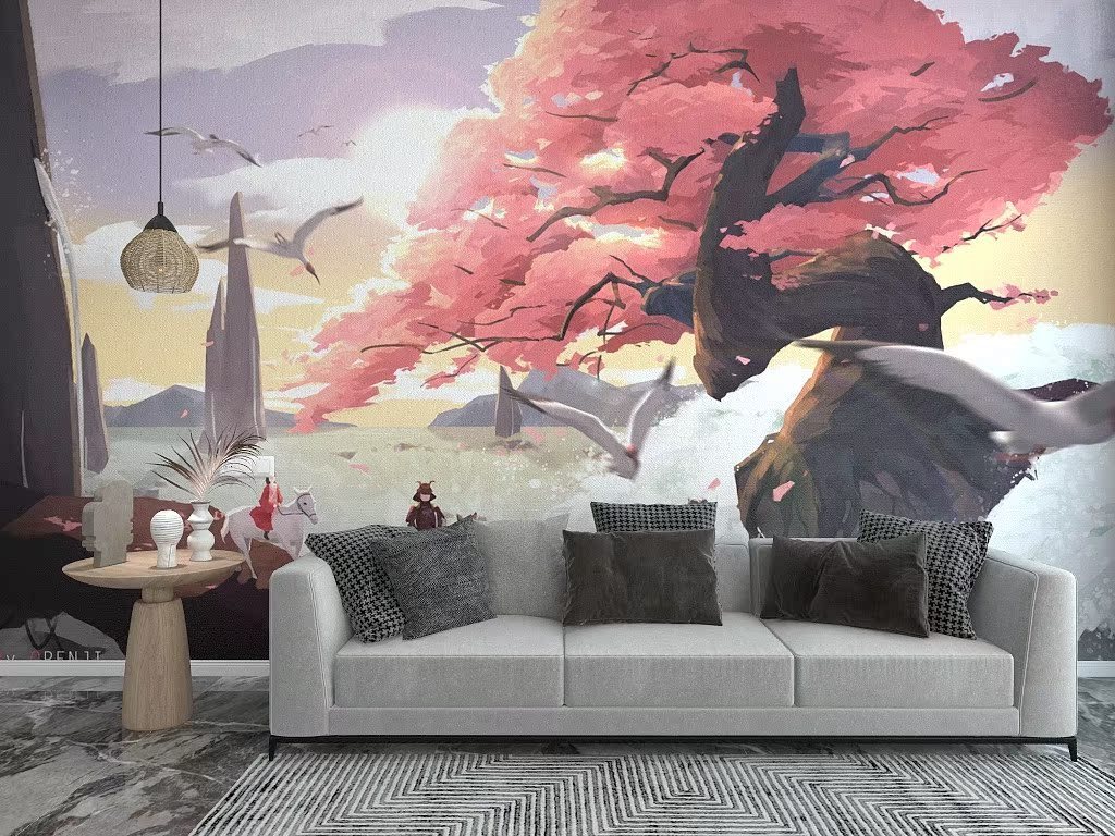 Mural Antique Cherry Blossom Wallpaper Room Bedroom Sofa Background Wall Covering Decoration Seamless