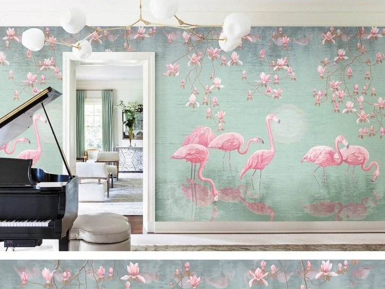 Nordic style flamingo pink wallpaper bedroom princess pink living room TV background non woven wallpaper