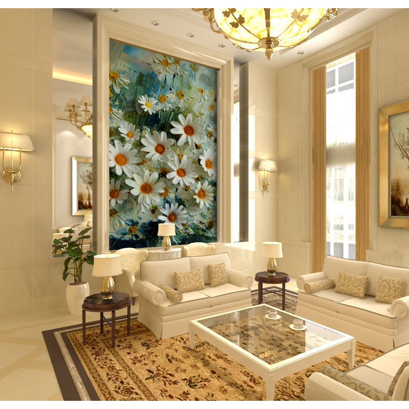 Living Room Mural Daisy Tv Background Wallpaper French Retro Wallpaper Art Oil Painting Flowers Pastoral Style Wall Covering