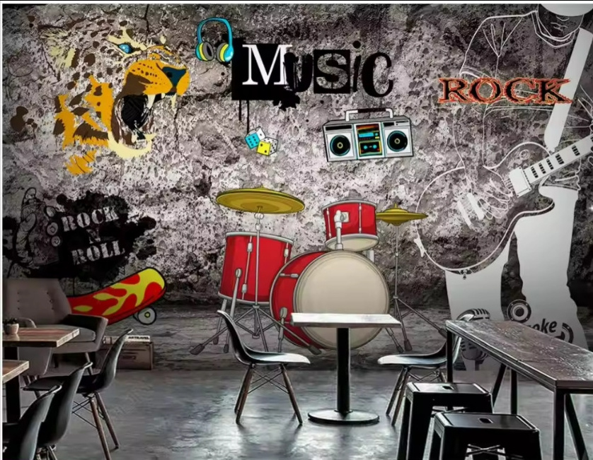 Mural Graffiti Rock Music 3d Wallpaper For Walls Home Decor Living Room Wallpaper