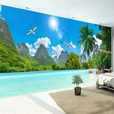 Wall Murals Seaside Scenery Beach Coconut Tree Peel And Stick Wall paper Lving Room Background Home Waterproof Murals