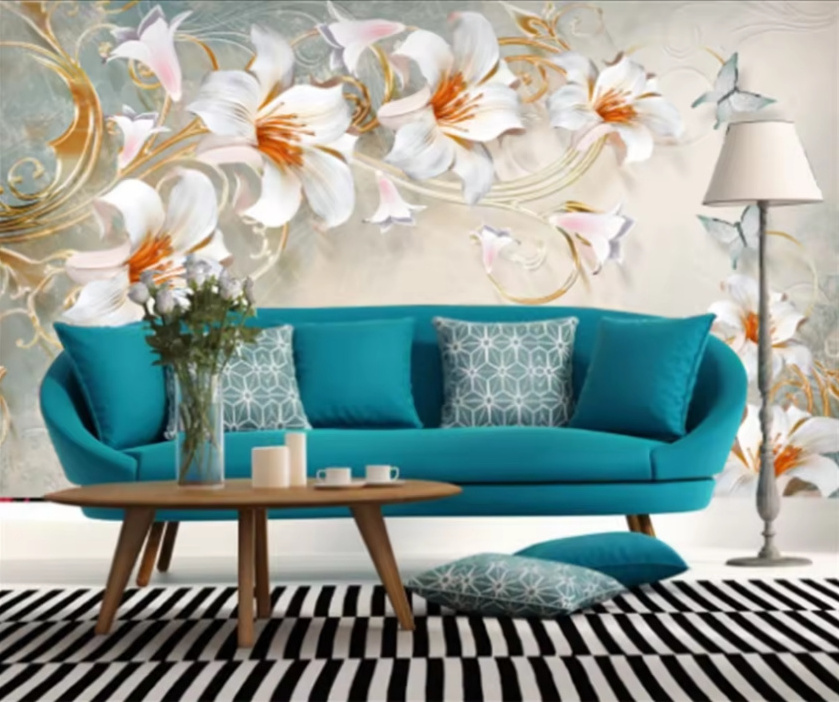 European Style Jewelry Embossed Simple Flower Wallpaper Living Room Background Wall Mural 3d Lily Decoration Wallpaper