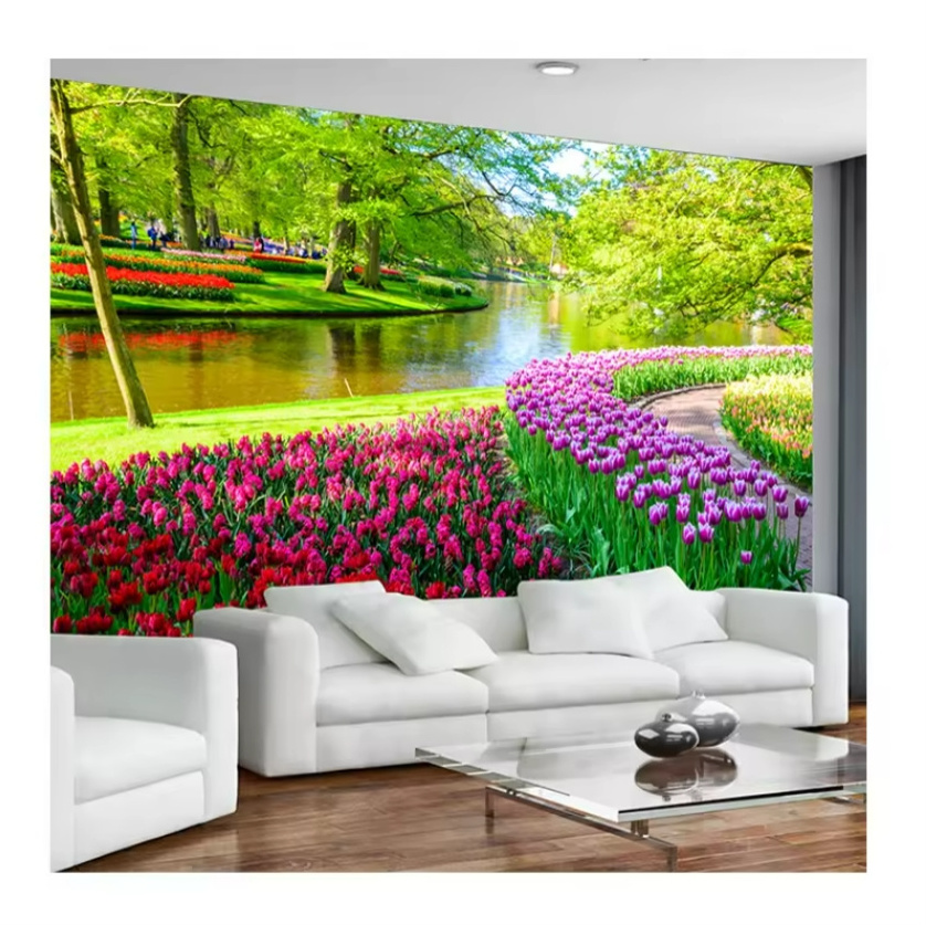 Fresh Natural Scenery Tulip Peel And Stick Wall Murals Fresco Living Room TV Sofa Background Wall Home Decor Wallpaper