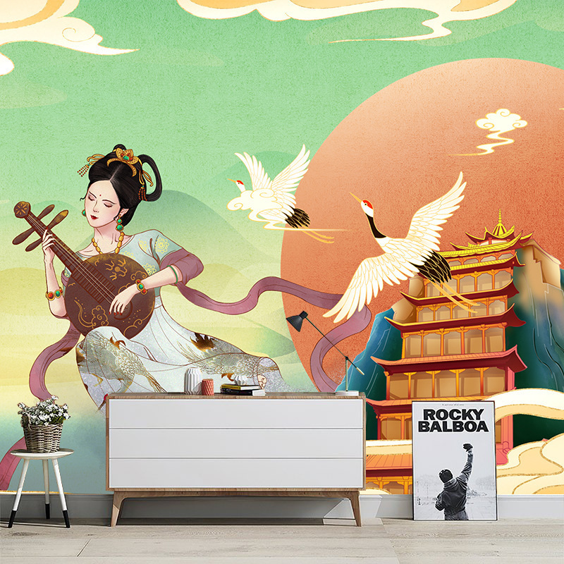 Wallpaper Flying Fairy Lady Restaurant Hotel Mural Ethnic Style Religious Beautiful Photo Background Wallpaper 3D