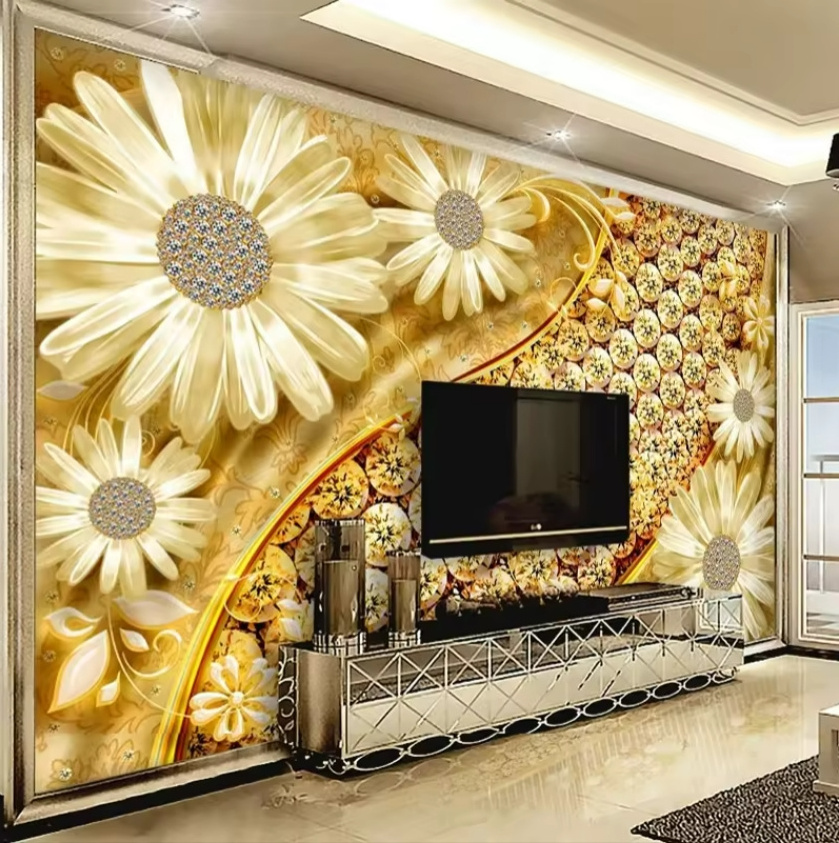 Mural European Gold Daisies Jewelry Wallpaper Background Decor Painting 3d Wall Sticker