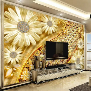 Mural European Gold Daisies Jewelry Wallpaper Background Decor Painting 3d Wall Sticker