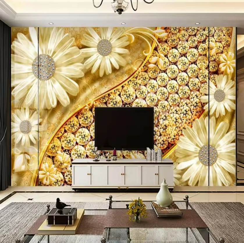 Mural European Gold Daisies Jewelry Wallpaper Background Decor Painting 3d Wall Sticker