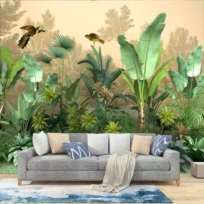 Customized Tropical Plants Palm Green Leaf Tree 3d Custom Wallpaper Wall Decal Sticker Mural for Living Room Bedroom