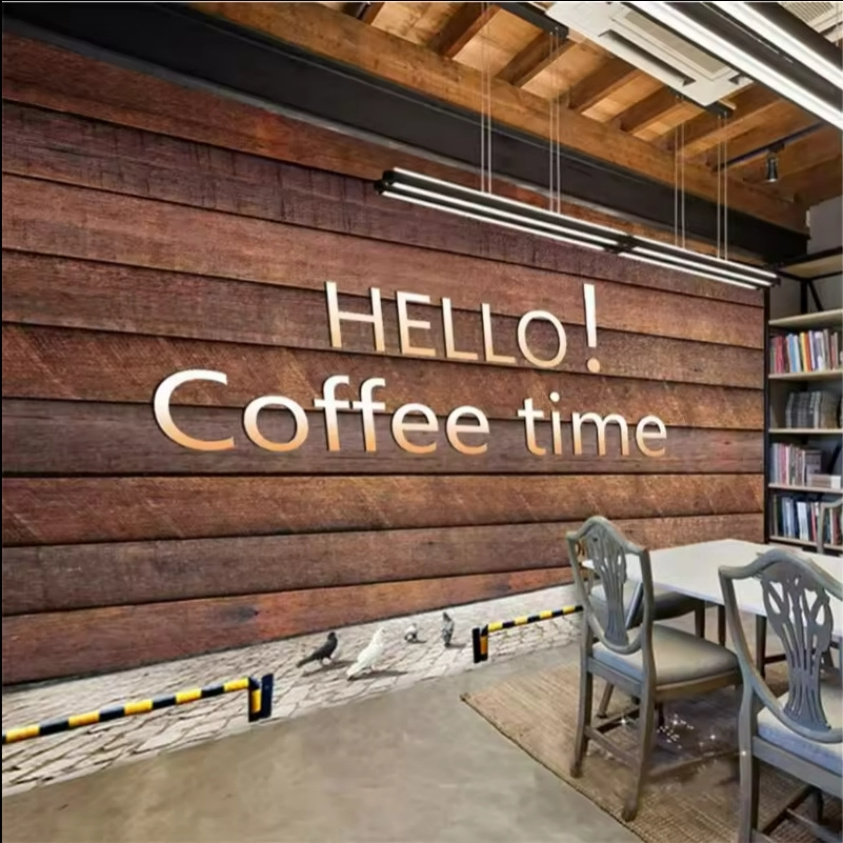 Retro Dark Brown Wooden Wall 3D Photo Wallpapers for Coffee House Leisure Bar Cafe Industrial Decor Background Wallpaper