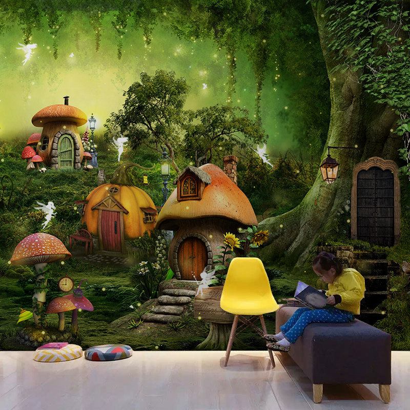 Forest Fairy Tale Wall Covering Kindergarten Wallpaper Cartoon Room Decoration Wallpaper 3D Children's Clothing Background Wall