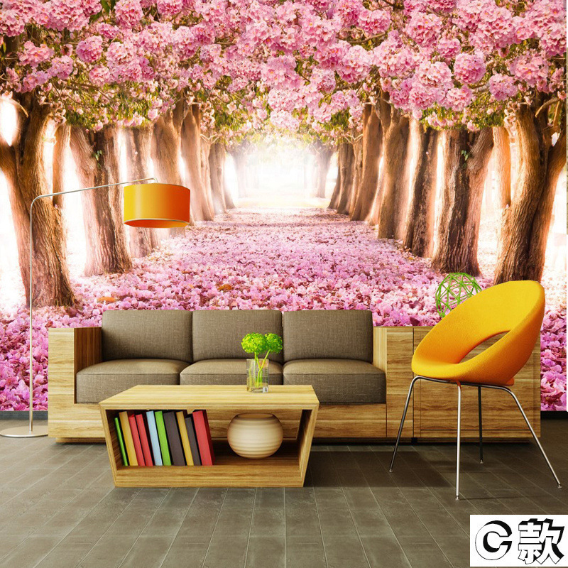 Simple 3D Three-Dimensional Peach Blossom Scenery 8D Tv Background Wallpaper Living Room 5D Sofa Cherry Blossom Mural Wall