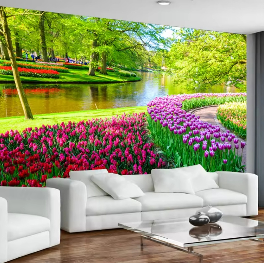 Fresh Natural Scenery Tulip Peel And Stick Wall Murals Fresco Living Room TV Sofa Background Wall Home Decor Wallpaper