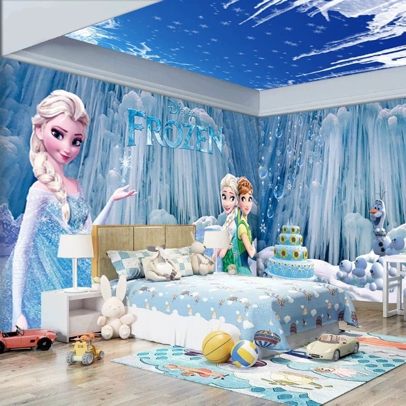 Kids Room Girls Bedroom Mural Cartoon Frozen Wallpaper  Princess Room Decoration 3d Background Wallpaper