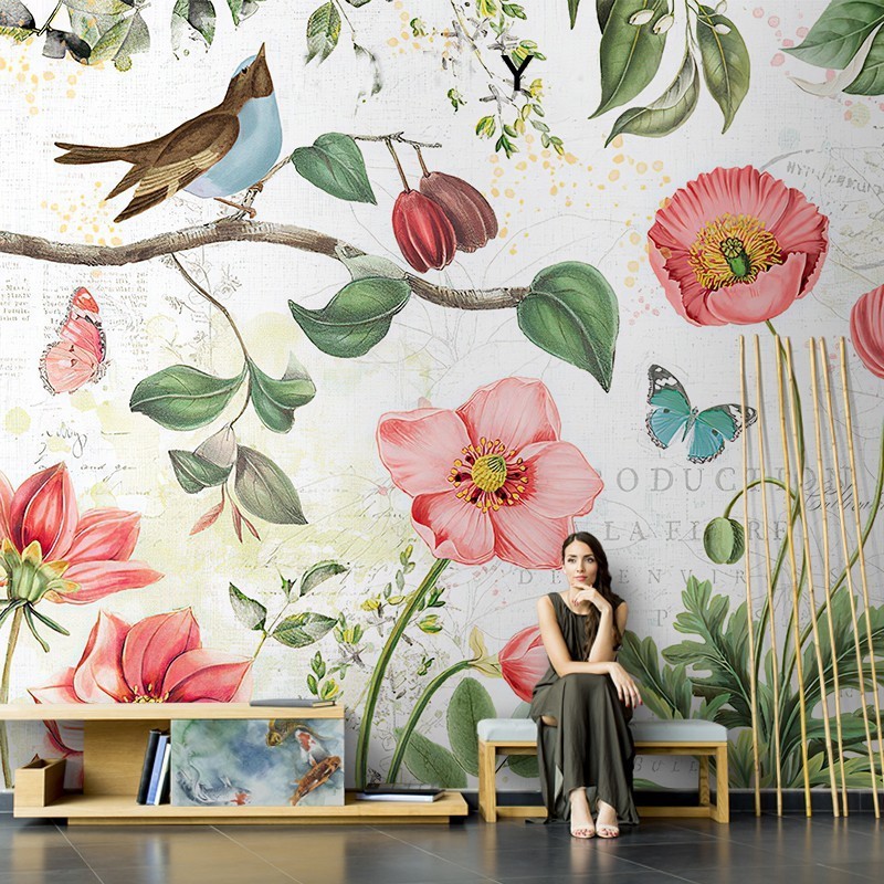 3D American Pastoral Wallpaper Floral Wall Covering Art Living Room Wallpaper European Flower And Bird Tv Background Wall Mural