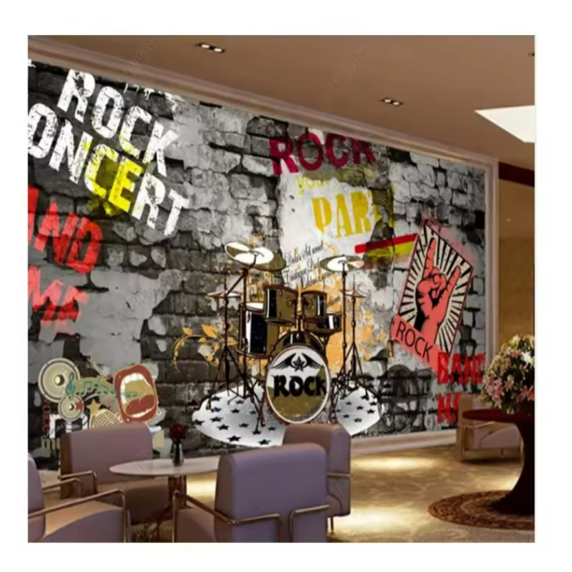 Retro Fashion Brick Wall Mural Rock Bar KTV Industrial Decor Background Wall Paper 3D Rock Music Club Mural Wallpaper