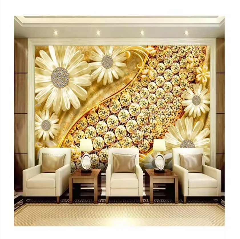 Mural European Gold Daisies Jewelry Wallpaper Background Decor Painting 3d Wall Sticker