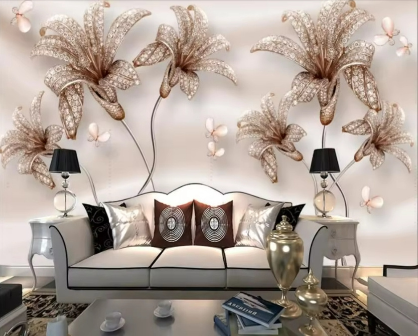 3d Embossed Mural Jewel Flower Lily Wallpaper Living Room Sofa Tv Wall Bedroom Wall Papers Home Decor