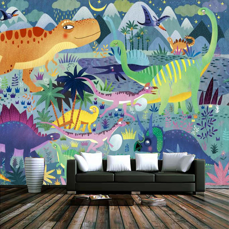 3d Hand-Painted Plant Forest Dinosaur Wallpaper Boy Girl Children's Room Wallpaper Zoo Amusement Park Background Mural