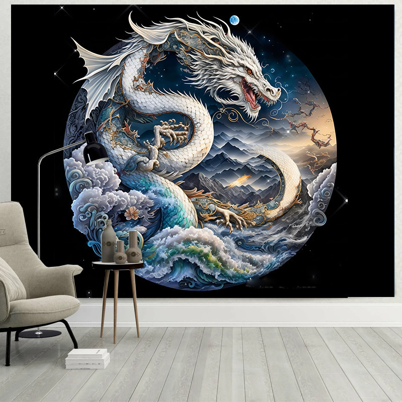 Cartoon Chinese Dragon Wall Cloth Mural Background Wall Cloth Decoration Bedroom Bedside High-End Dormitory Wall Wallpaper