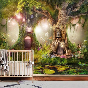 3D Fantasy Forest Cartoon Fairy Tale Wall Cloth Children's Park Mushroom House Decoration Wallpaper Hotel Bedroom Mural