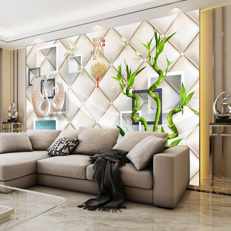 Bamboo Swan Mural 3D Three-Dimensional Square Frame Living Room Tv Background Wall Bedroom Wallpaper Wall Covering