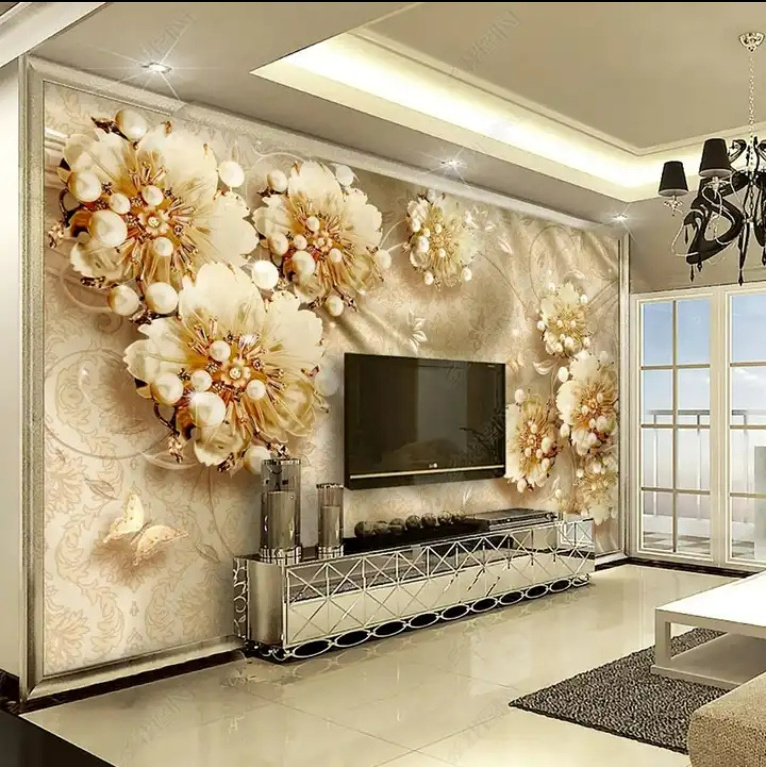 3D Custom Floral Wallpaper Crystal Diamond Luxury Flower Peel and Stick Wall Mural Wallpaper for Sofa TV background Bedroom