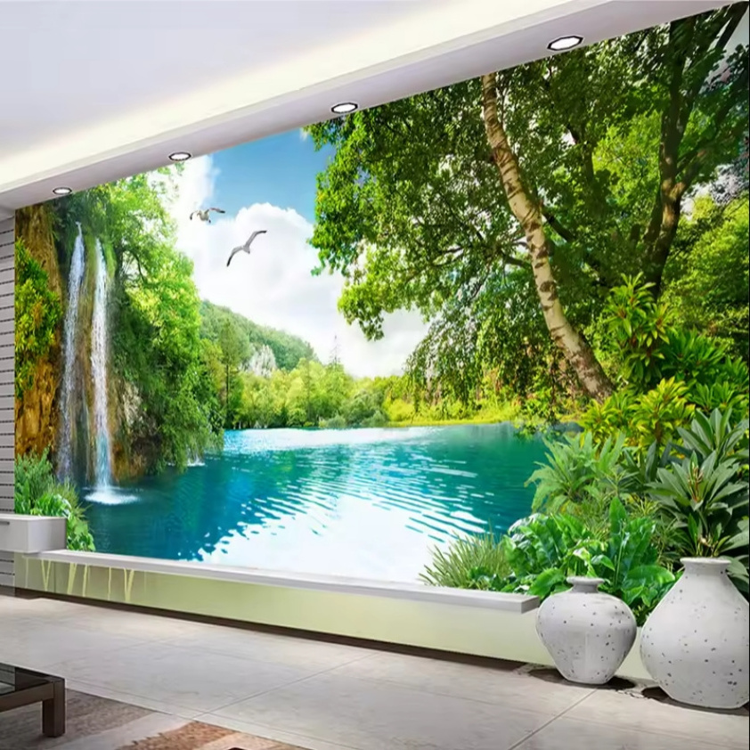 Custom Maple Forest Rock Falls Art Wall Mural Bedroom Living Room Background Wallpaper