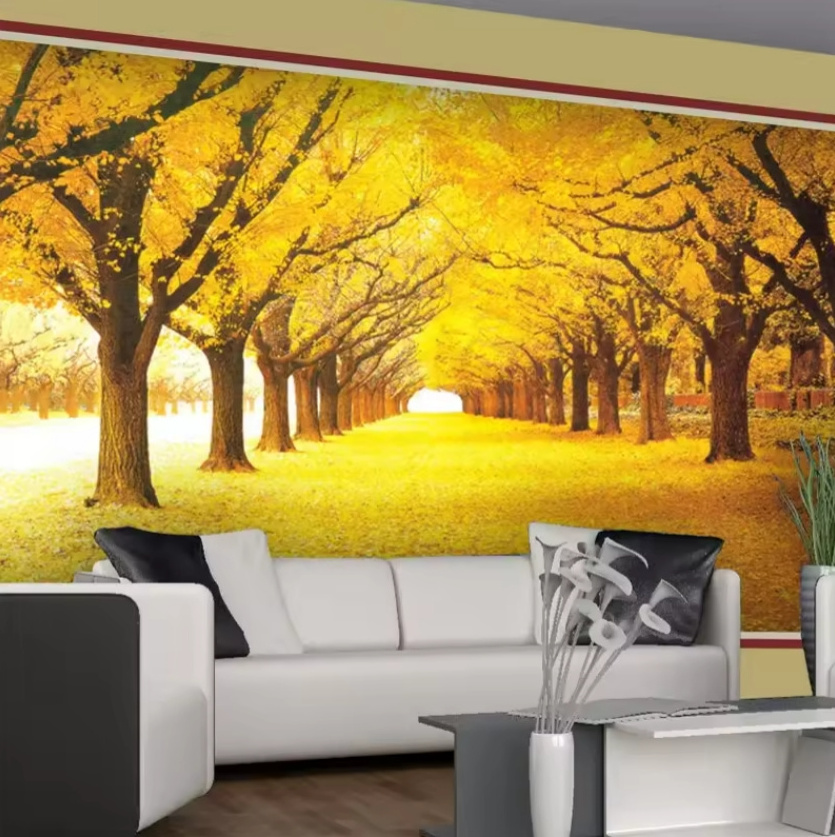 Custom 3d Wall Mural Landscape Natural Wallpaper Autumn Scenery Yellow Forests Wall Paper For Living Room