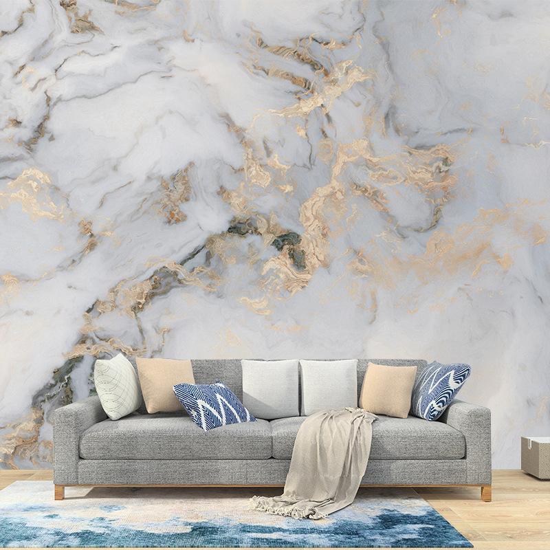 Creative white gray marble wallpaper with abstract background and golden texture mural