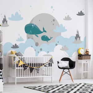 Warm Cartoon Whale Children's Room Wall Cloth Early Education Center Seamless Wall Cloth Boy Background Wallpaper