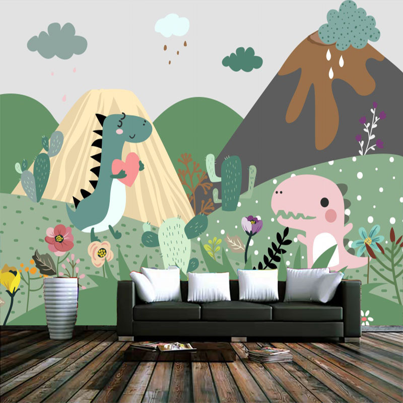 3d Hand-Painted Plant Forest Dinosaur Wallpaper Boy Girl Children's Room Wallpaper Zoo Amusement Park Background Mural