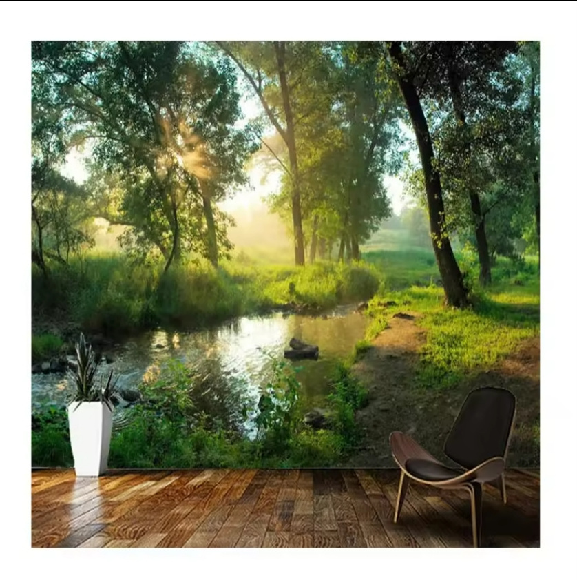 Forest Stream Summer Scenery Wallpaper 3D Natural Scenery Wall Mural Living Room Bedroom Home Decor