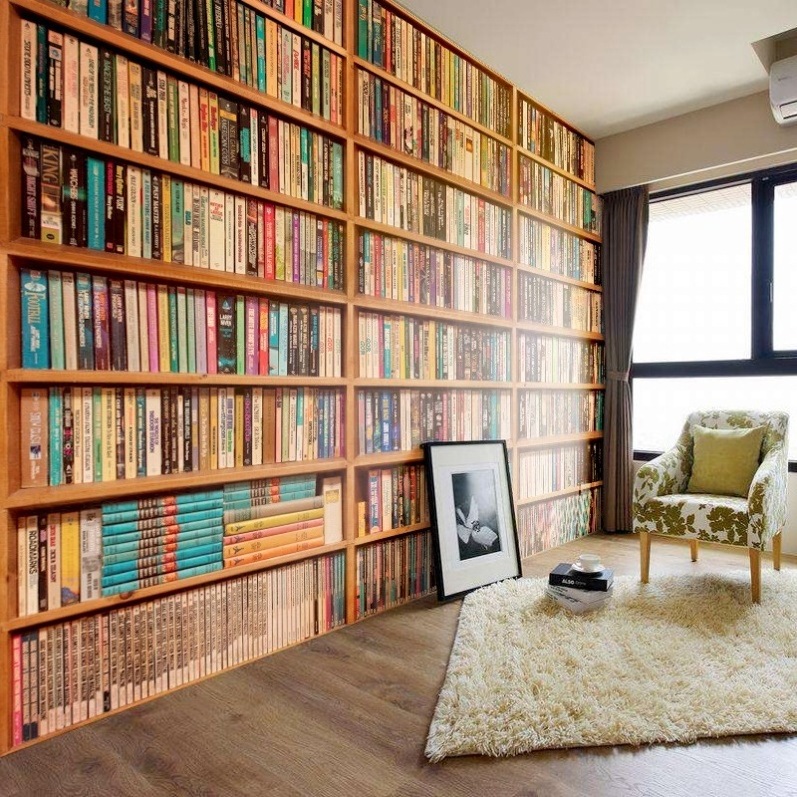 3D Anchor Wallpaper Simulation Library Bedroom Study Bookshelf Wallpaper Live Broadcast Room Books Background Wall Covering