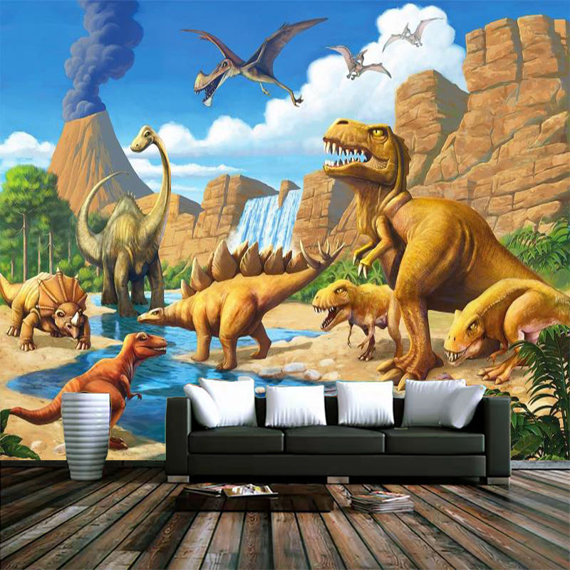 3d Hand-Painted Plant Forest Dinosaur Wallpaper Boy Girl Children's Room Wallpaper Zoo Amusement Park Background Mural