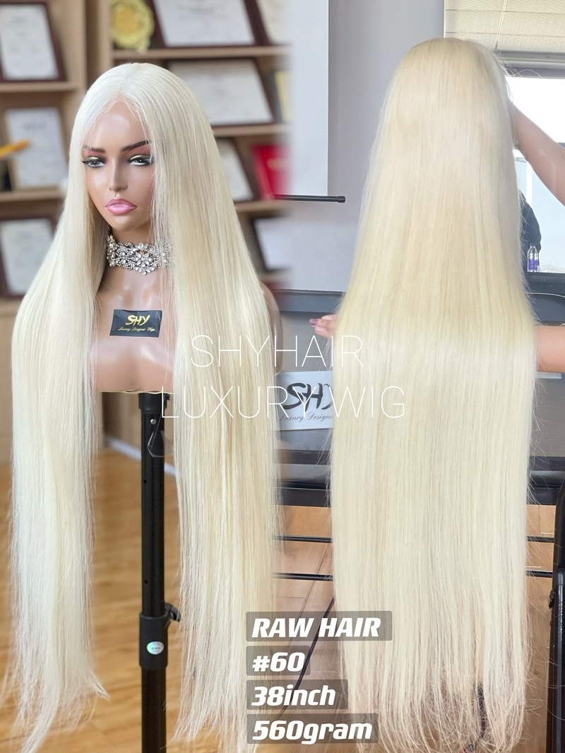 Top Quality Raw Hair Preplucked Glueless 40 Inch Human Hair Blonde Full Lace Wig In Stock Light Color 613 Wigs