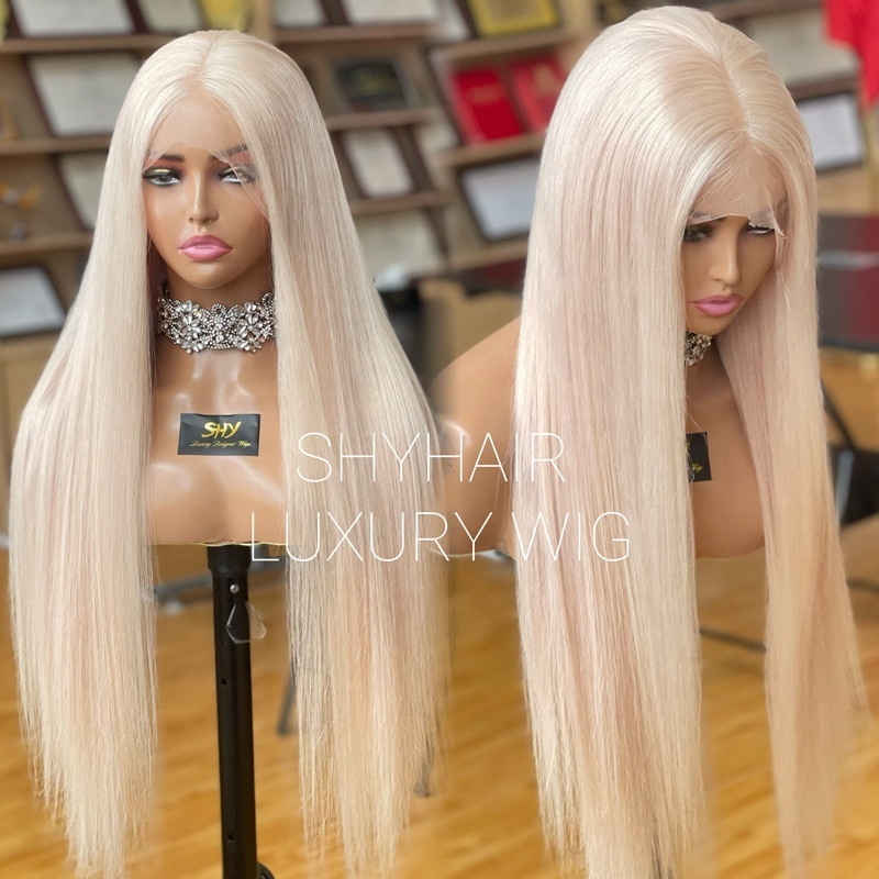 Top Quality Raw Hair Preplucked Glueless 40 Inch Human Hair Blonde Full Lace Wig In Stock Light Color 613 Wigs