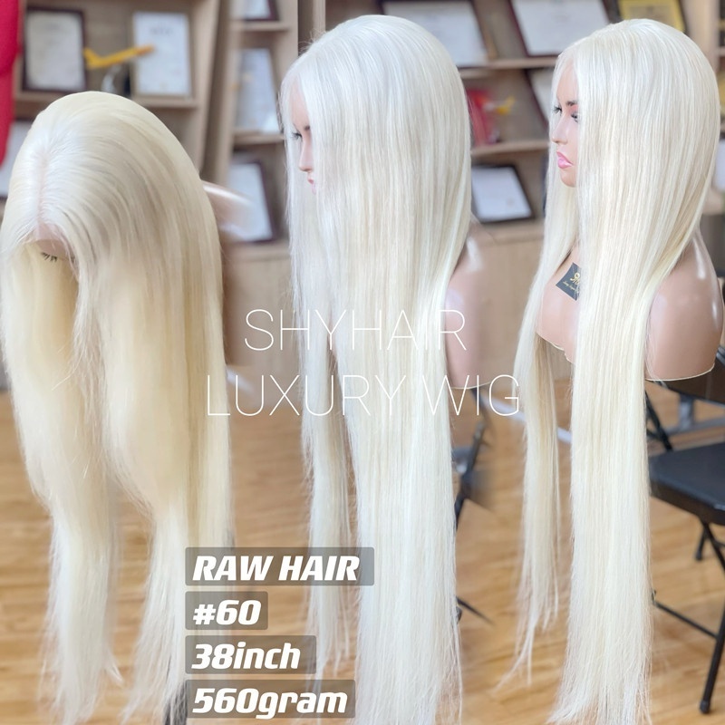 Top Quality Raw Hair Preplucked Glueless 40 Inch Human Hair Blonde Full Lace Wig In Stock Light Color 613 Wigs