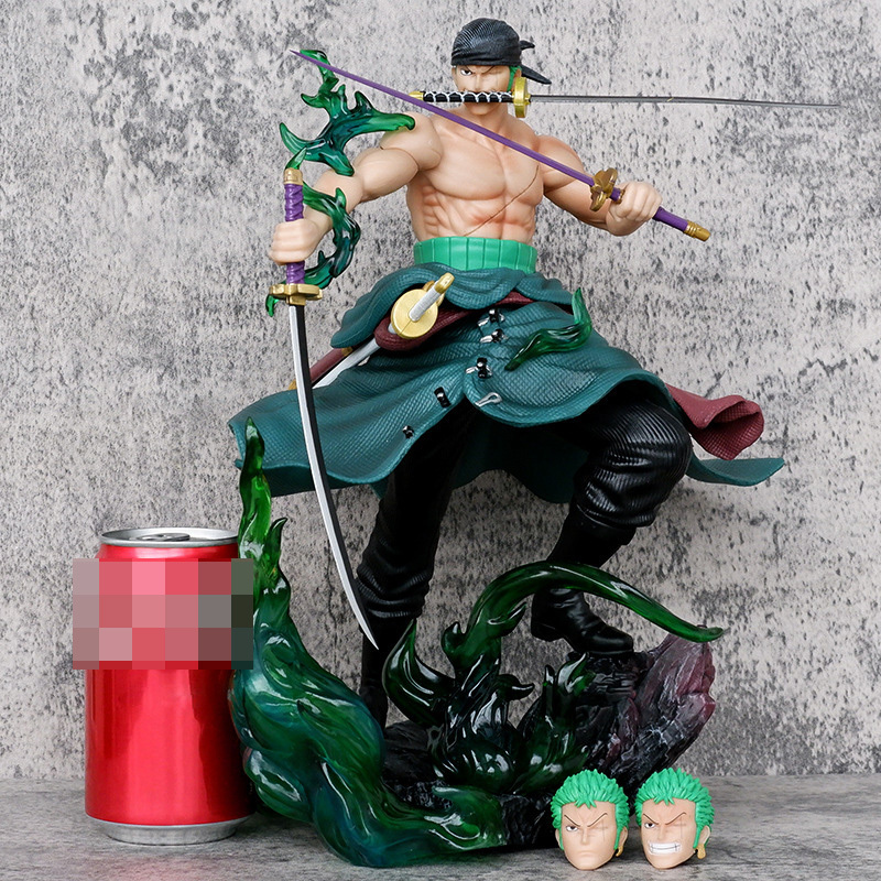 Wholesale Japan ONE Anime Piece GK Resin Figure Roronoa Zoro Samurai Sword 3 Heads Replaceable PVC Action Figure