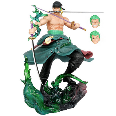 Wholesale Japan ONE Anime Piece GK Resin Figure Roronoa Zoro Samurai Sword 3 Heads Replaceable PVC Action Figure