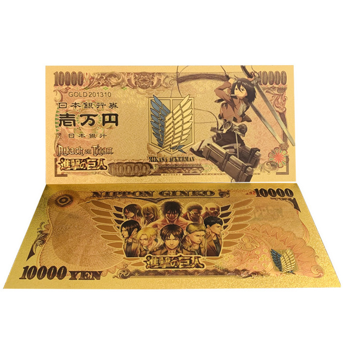 Wholesale Double Sided Printing Gold Foil Alan Attack On Titan Anime Commemorative Bank Note