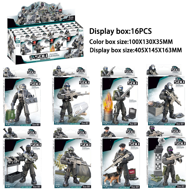 1:16 Army Men and SWAT Team Toy 16 Pack Soldiers Action Figures Play set with Military Weapons Accessories for Kids Boy