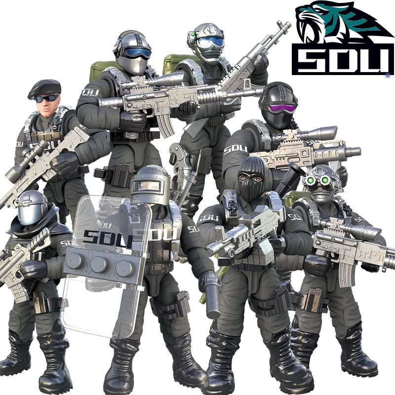 1:16 Army Men and SWAT Team Toy 16 Pack Soldiers Action Figures Play set with Military Weapons Accessories for Kids Boy