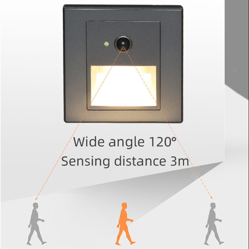 ABS Motion sensor stair wall light recessed step wall light for hotel corridor indoor stairs 3W Led stair step light