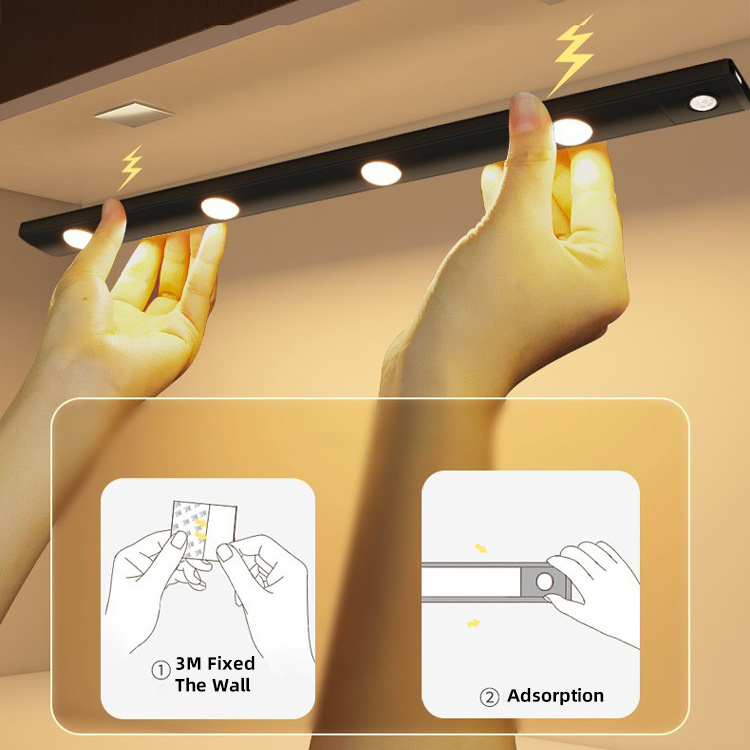 Ultra-thin 20cm 30cm 40cm PIR Motion Sensor USB Rechargeable LED Under Cabinet Light