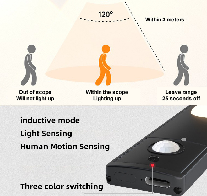 Ultra-thin 20cm 30cm 40cm PIR Motion Sensor USB Rechargeable LED Under Cabinet Light