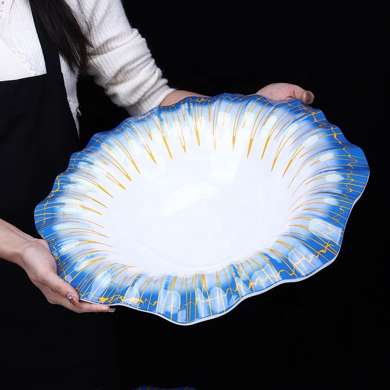 High-End Hotel Restaurant Plate Seafood Sashimi Lobster Salmon Melamine Commercial round Plastic Dish for Party Hot Pot Serving