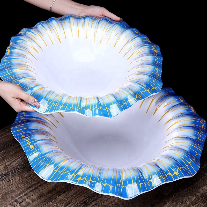 High-End Hotel Restaurant Plate Seafood Sashimi Lobster Salmon Melamine Commercial round Plastic Dish for Party Hot Pot Serving