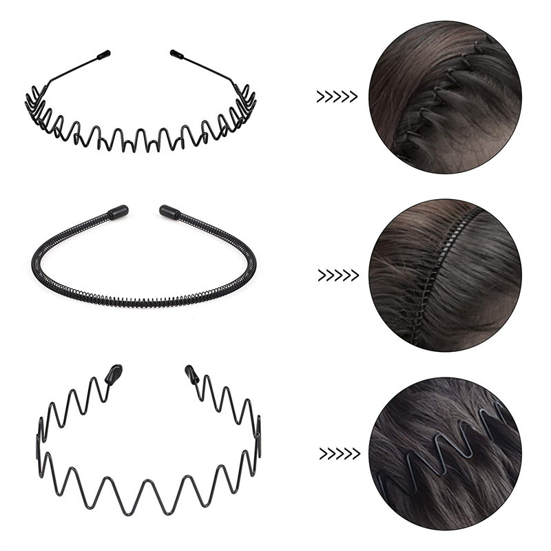 SongMay Metal Hair Band for Men Women's Headband Sports Fashion wavy Hair Bands Unisex Black Headbands