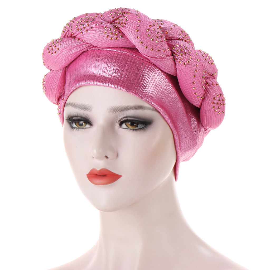 SongMay Hot Thick Braid Sponge Twist Braid Turban Hat Women Muslim Beads Headscarf Wholesale Braided Head Turban Hat For Women