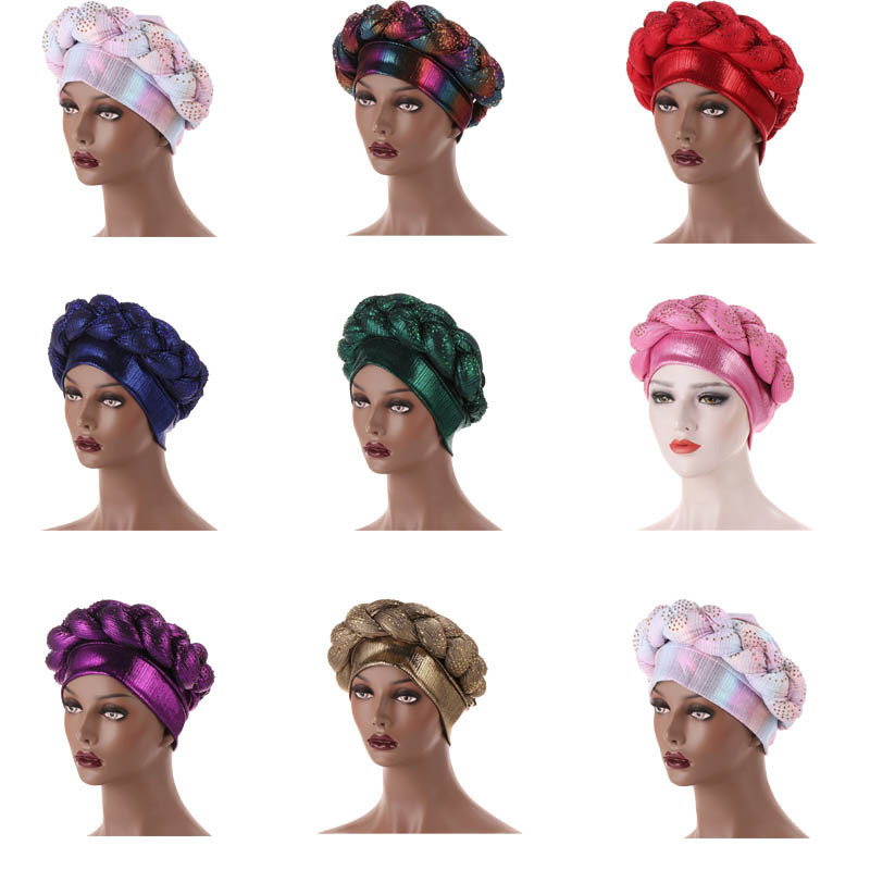 SongMay Hot Thick Braid Sponge Twist Braid Turban Hat Women Muslim Beads Headscarf Wholesale Braided Head Turban Hat For Women